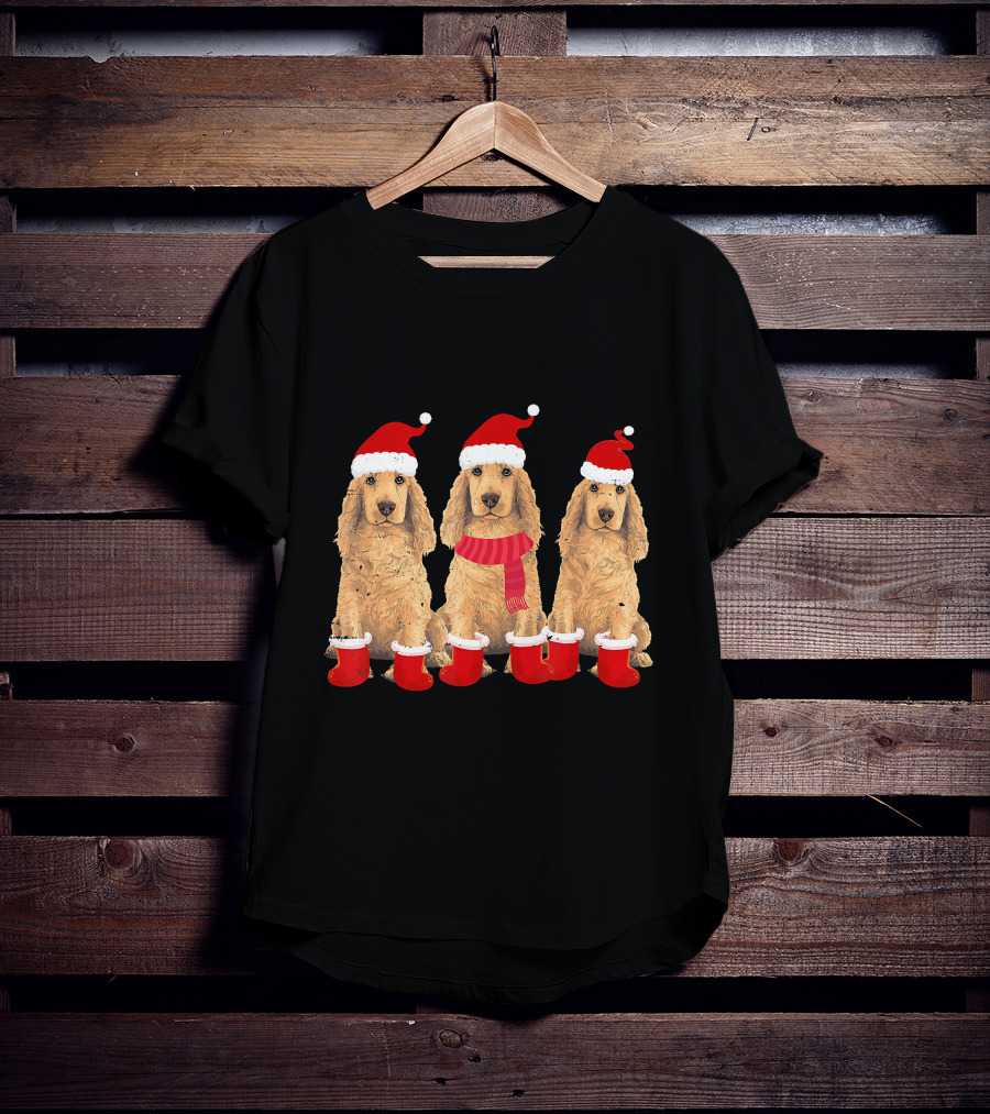 Cocker Spaniel Christmas Santa Hats And Socks Festive Trio T-Shirt
