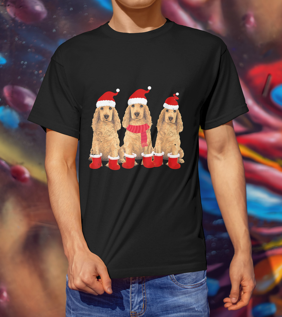 Cocker Spaniel Christmas Santa Hats And Socks Festive Trio T-Shirt