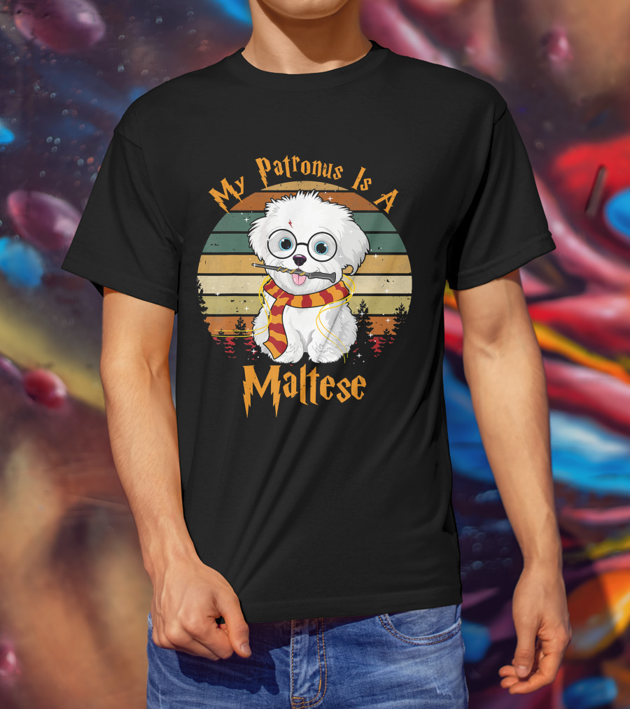 My Patronus Is A Maltese Dog With Wizard Glasses And Scarf In Colorful Circle T-Shirt