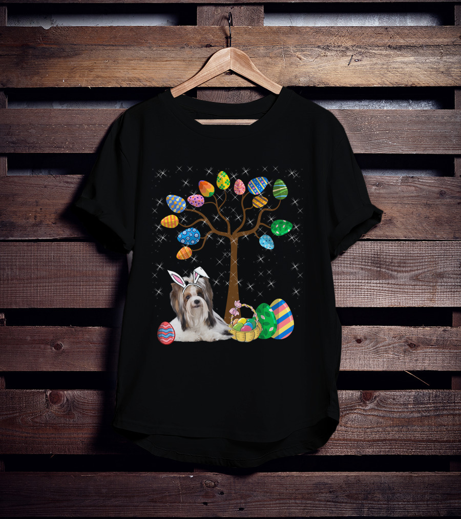 Shih Tzu Dog With Easter Egg Tree And Basket Hunt Day T-Shirt