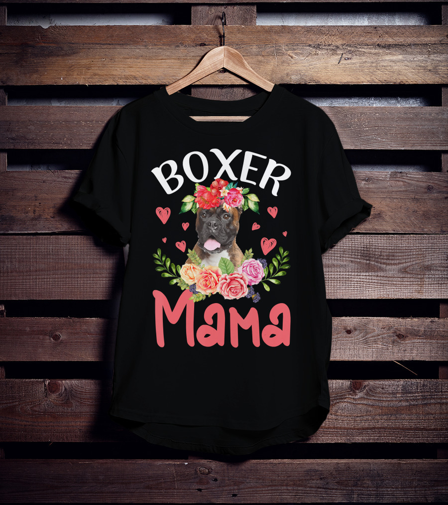 Boxer Mama Floral Dog Heart Blossoms T-Shirt