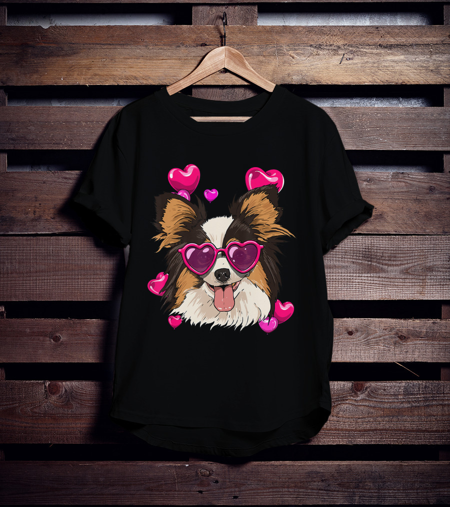 Papillon Heart Sunglasses Pink Hearts Valentines Day T-Shirt