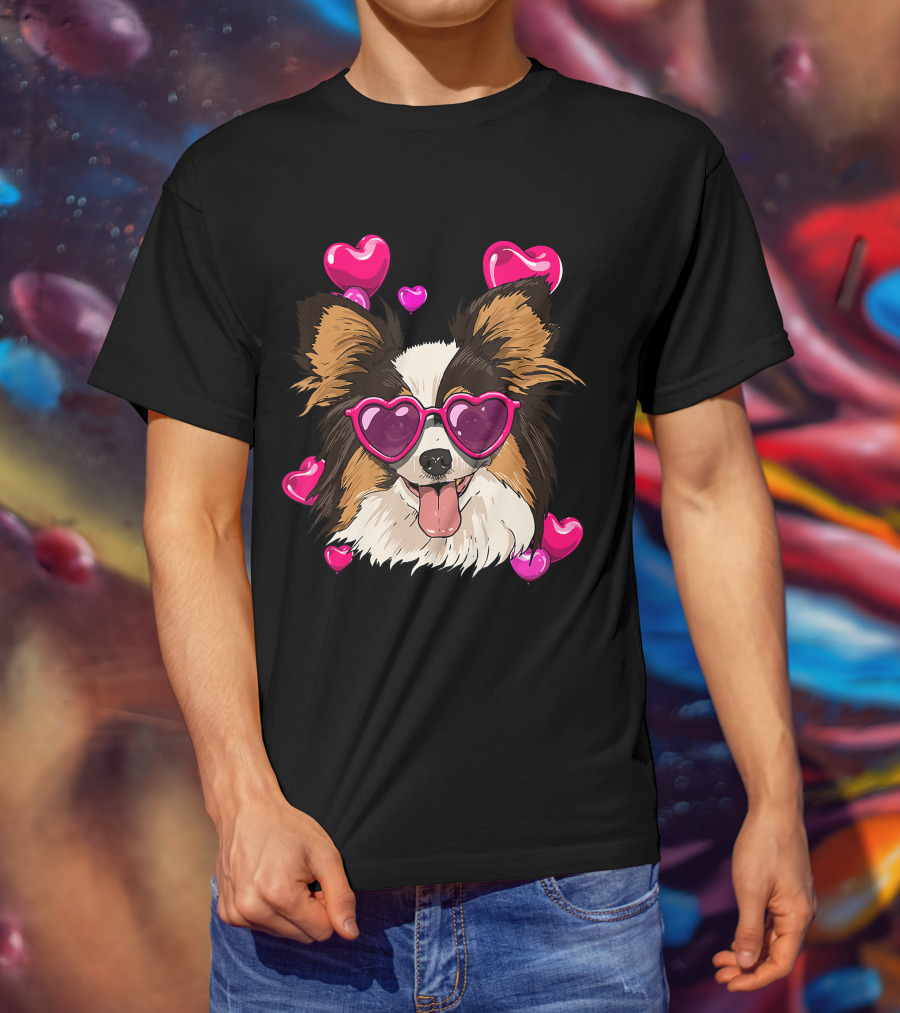 Papillon Heart Sunglasses Pink Hearts Valentines Day T-Shirt