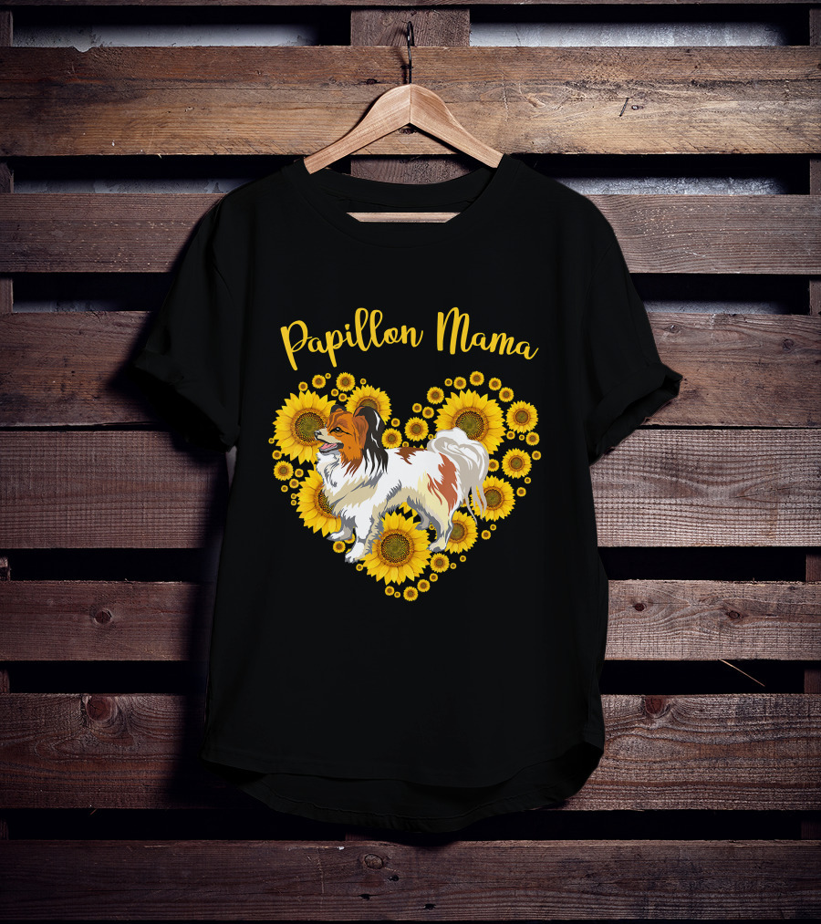 Papillon Mama Sunflower Heart T-Shirt