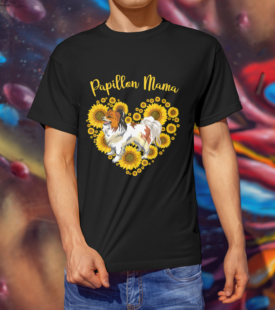 Papillon Mama Sunflower Heart T-Shirt
