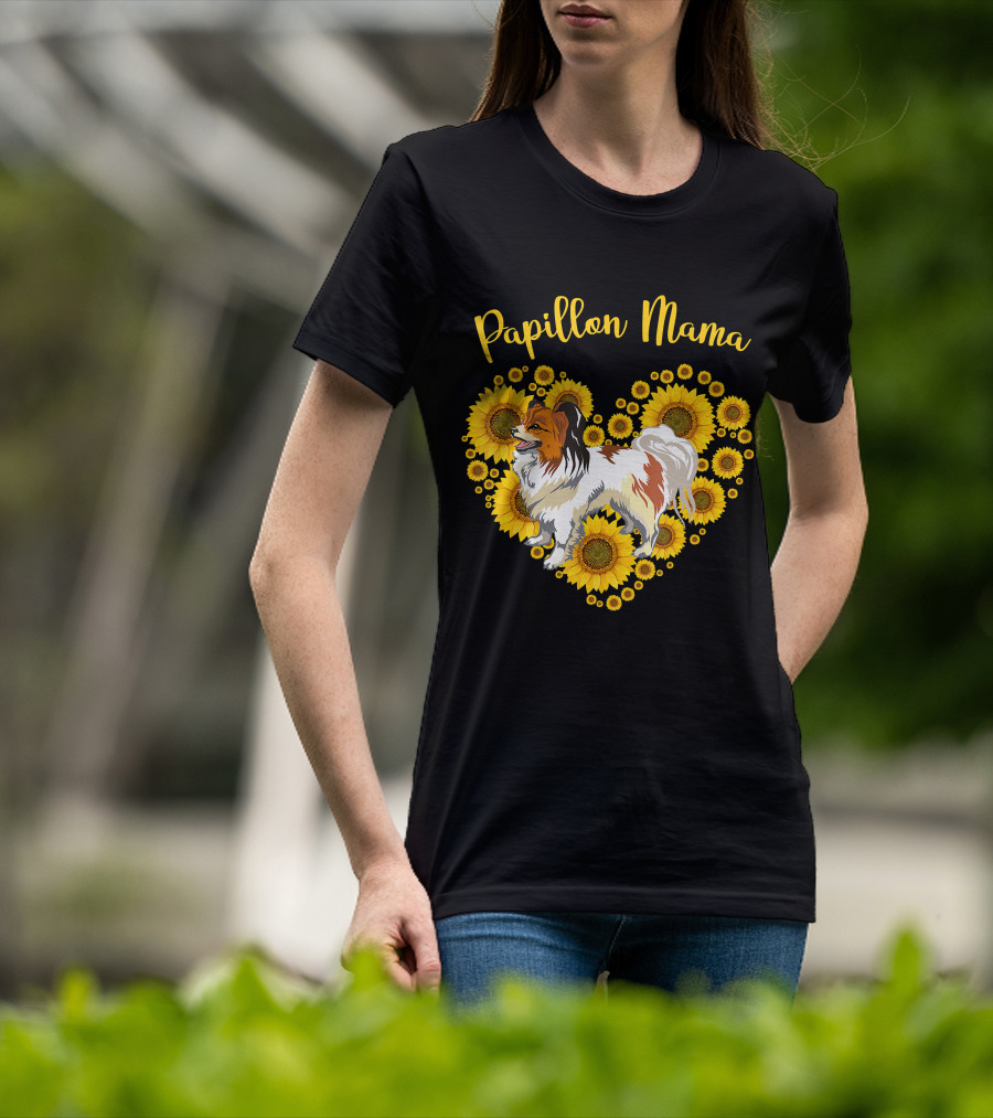 Papillon Mama Sunflower Heart T-Shirt
