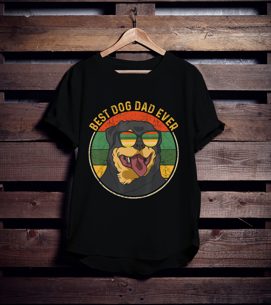 Best Dog Dad Ever Retro Vintage Rottweiler Sunglasses T-Shirt