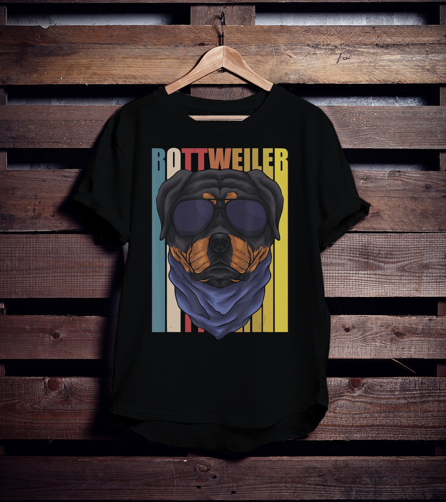 Retro Vintage Rottweiler Dog Eyeglasses Bandana T-Shirt