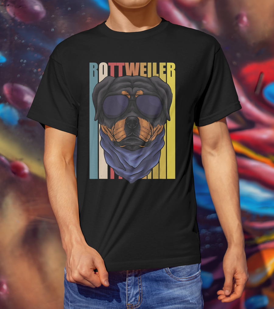 Retro Vintage Rottweiler Dog Eyeglasses Bandana T-Shirt