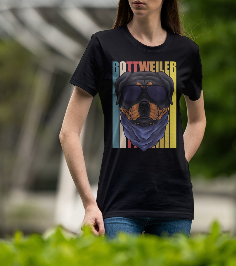 Retro Vintage Rottweiler Dog Eyeglasses Bandana T-Shirt