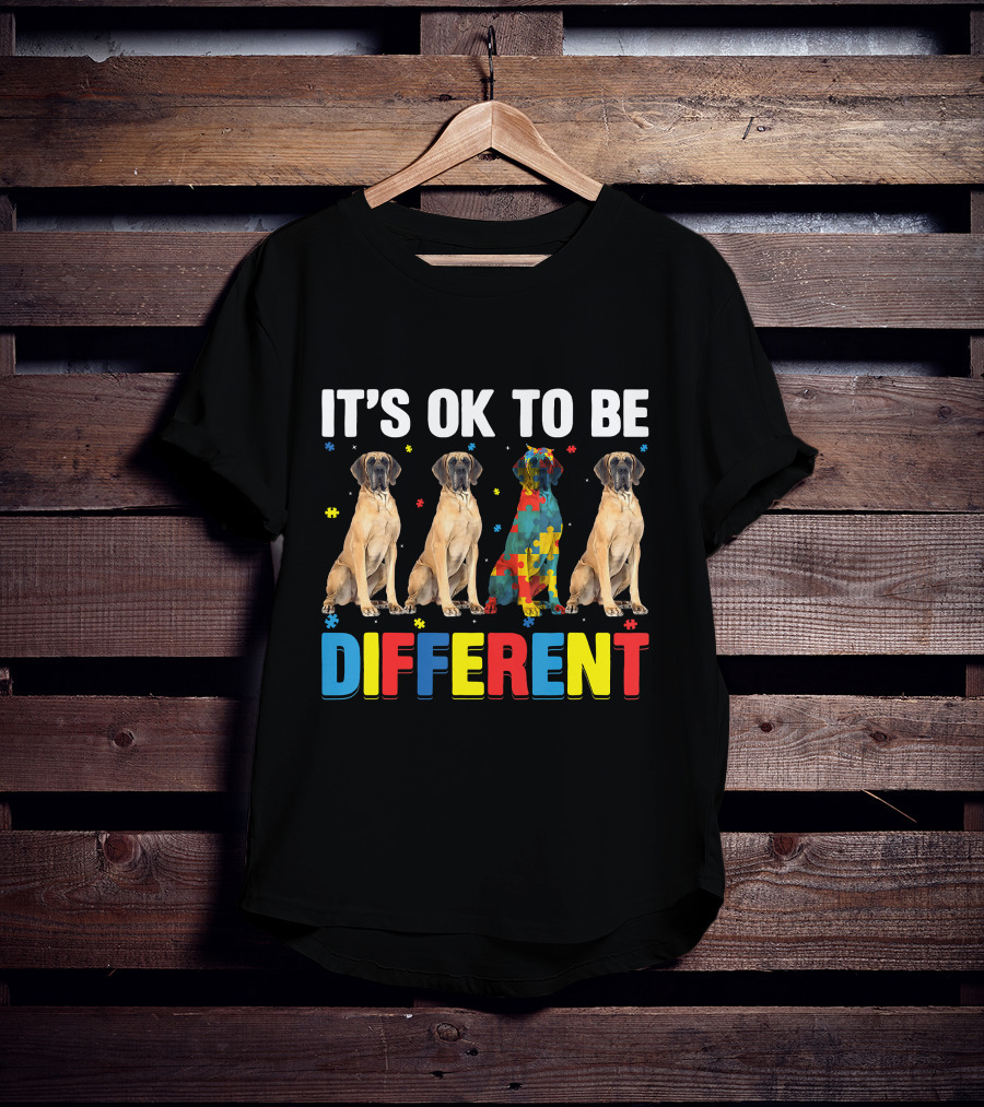 IT'S OK TO BE DIFFERENT Autism Awareness Dane Dog Dad Dog T-Shirt