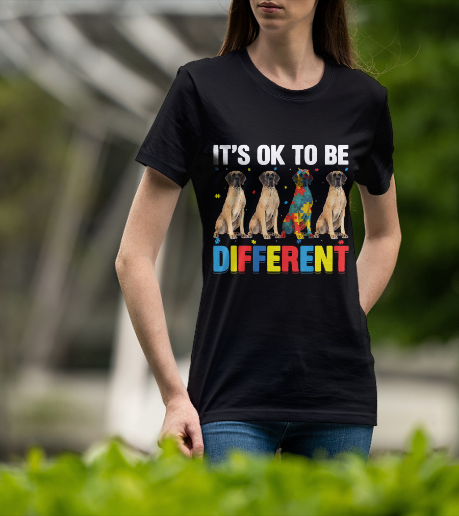 IT'S OK TO BE DIFFERENT Autism Awareness Dane Dog Dad Dog T-Shirt