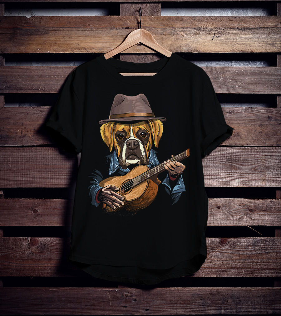 Acoustic Guitar Boxer Dog Guitar Player Guitarist T-Shirt