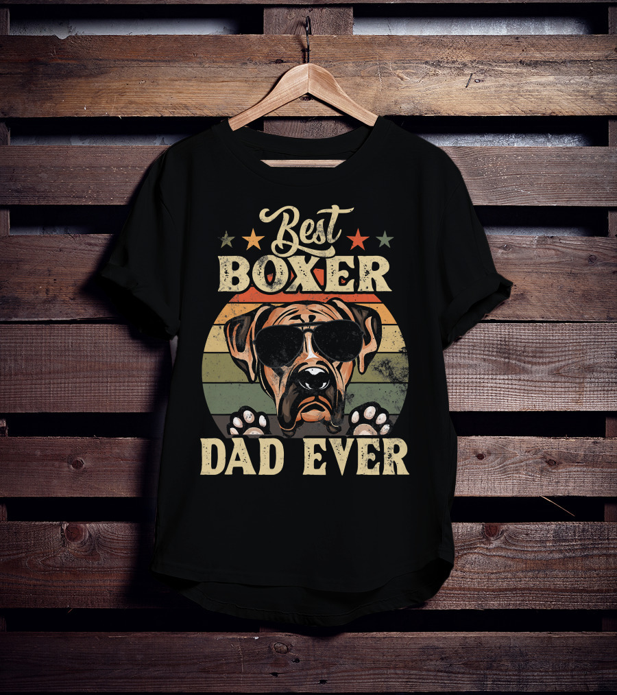 Best Boxer Dad Ever Vintage Distressed Dog Retro Stripes T-Shirt