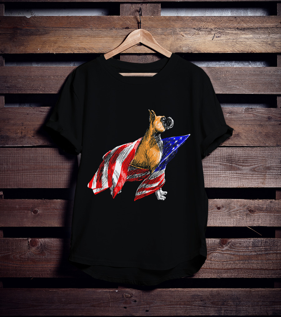 Boxer Dog Wrapped In American Flag Patriotic Symbol Dogs T-Shirt