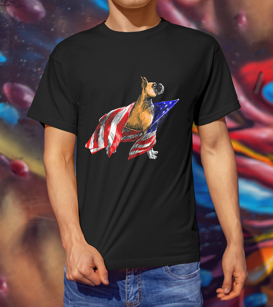 Boxer Dog Wrapped In American Flag Patriotic Symbol Dogs T-Shirt
