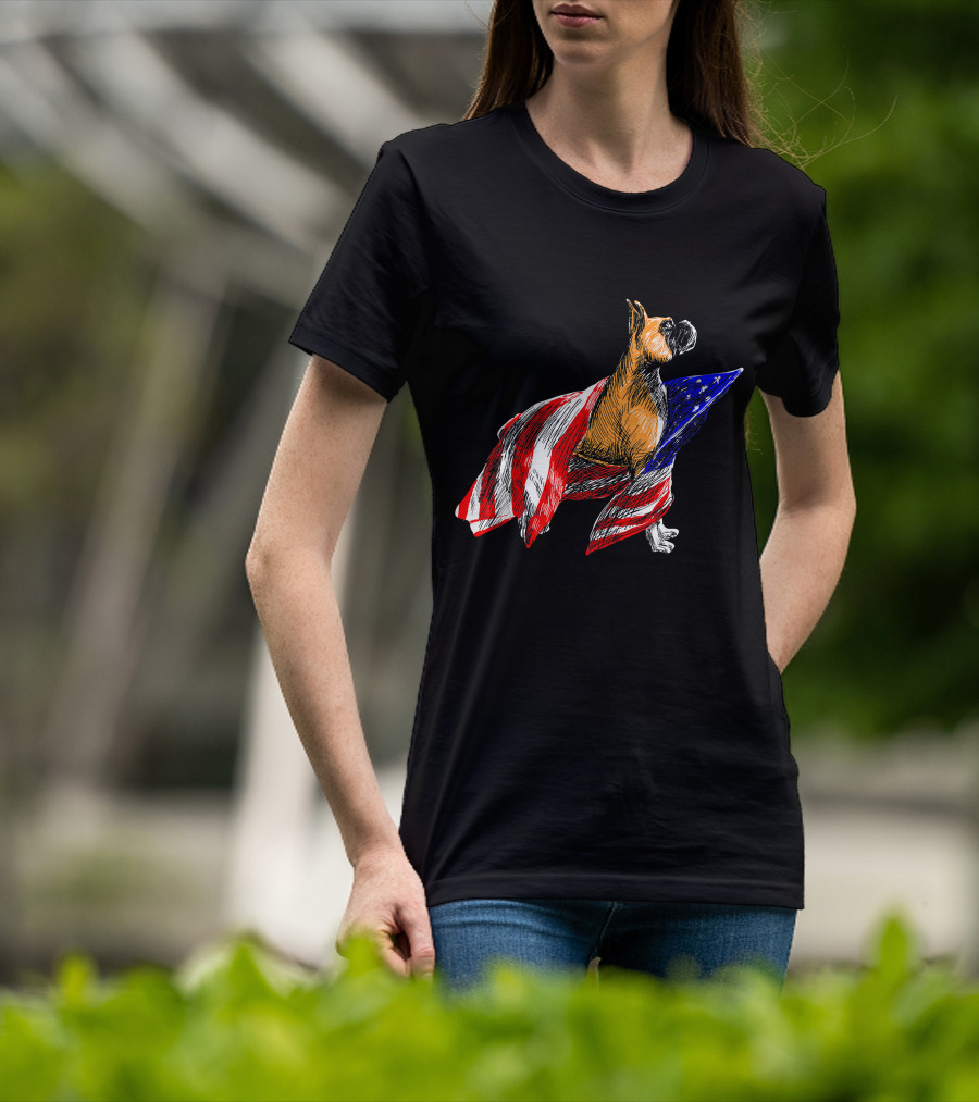 Boxer Dog Wrapped In American Flag Patriotic Symbol Dogs T-Shirt