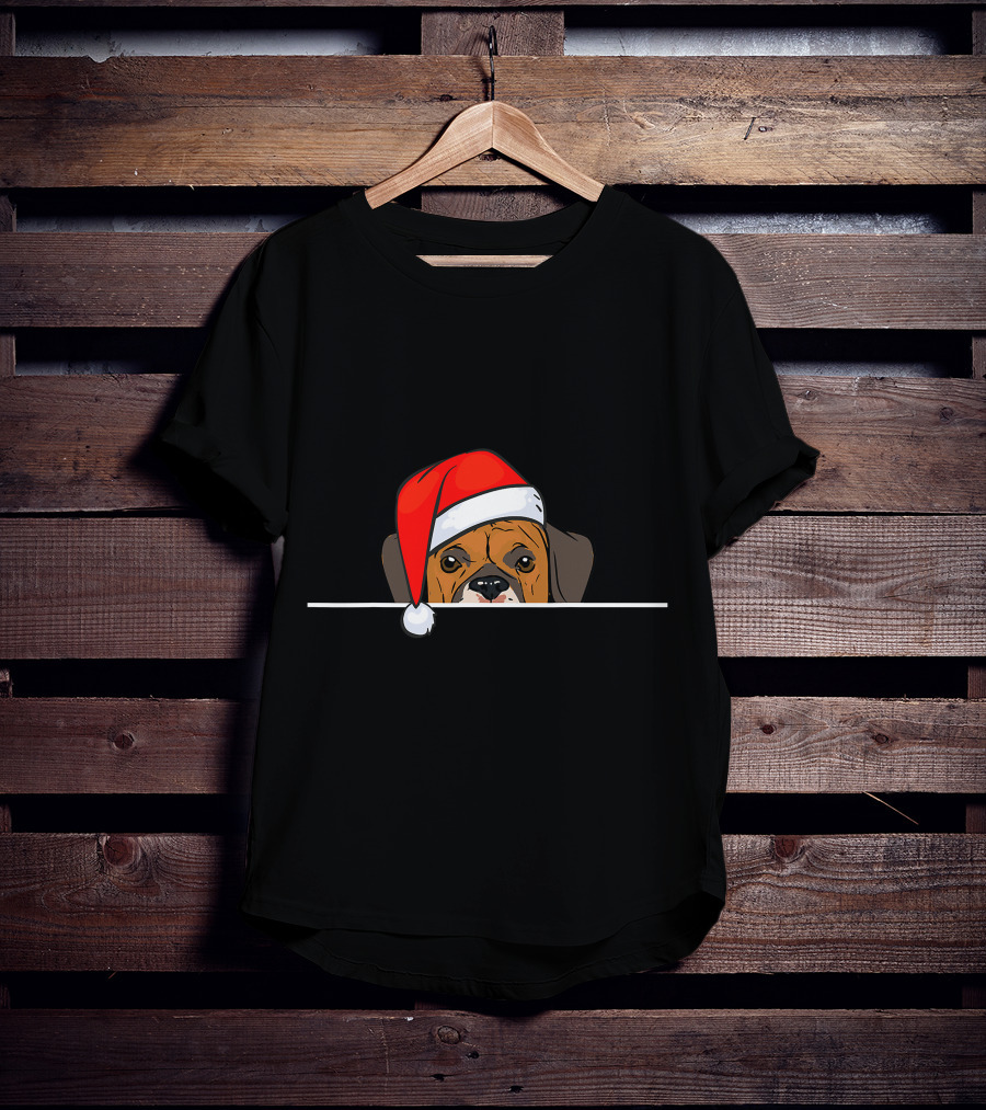 Boxer Dog In Santa Hat For Christmas T-Shirt