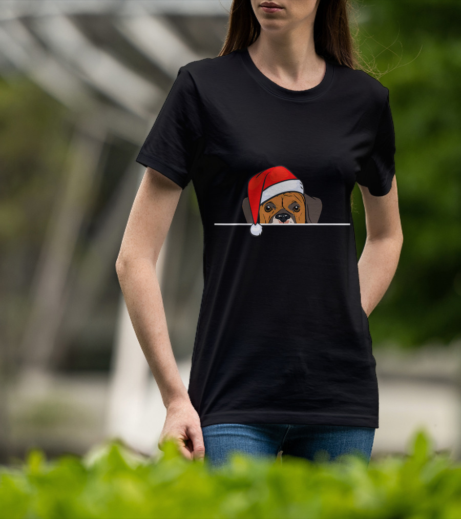 Boxer Dog In Santa Hat For Christmas T-Shirt