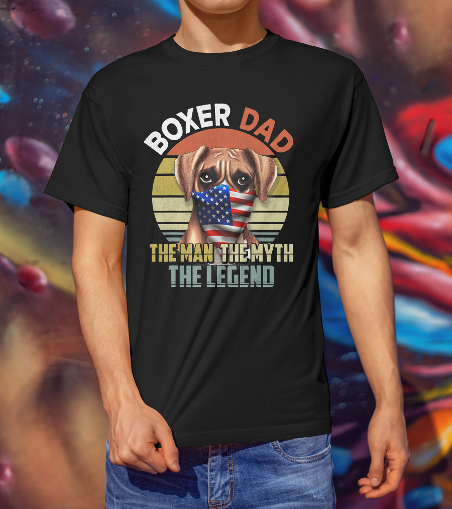 Boxer Dad US Flag Face Mask The Man The Myth The Legend T-Shirt