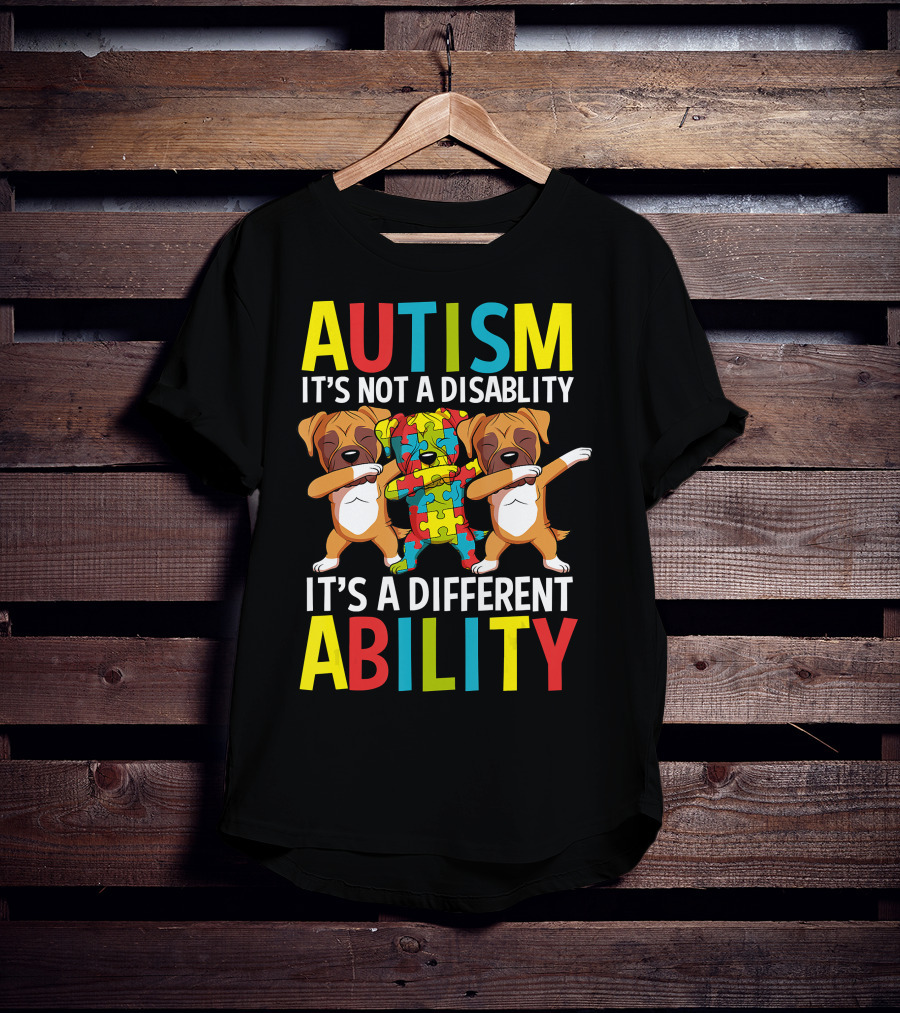 Autism It's Not A Disability It's A Different Ability Dabbing Dogs Puzzle T-Shirt