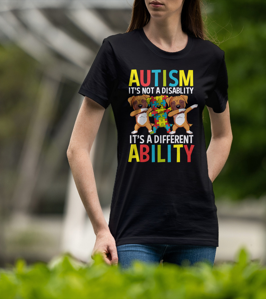 Autism It's Not A Disability It's A Different Ability Dabbing Dogs Puzzle T-Shirt