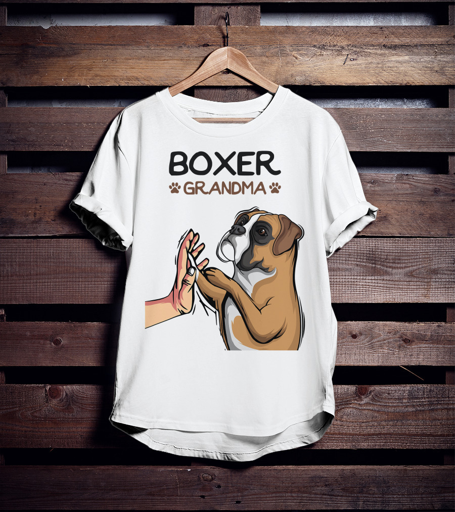 Boxer Grandma High-Five With Dog Paws T-Shirt