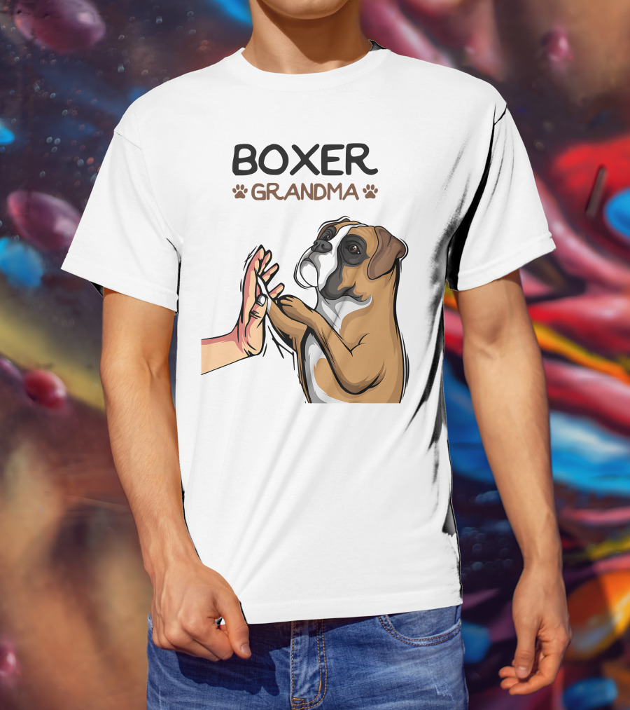 Boxer Grandma High-Five With Dog Paws T-Shirt