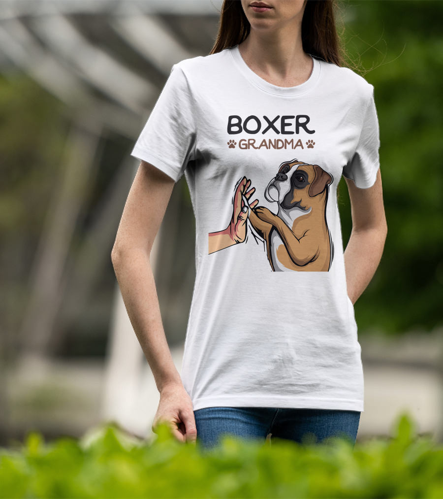 Boxer Grandma High-Five With Dog Paws T-Shirt