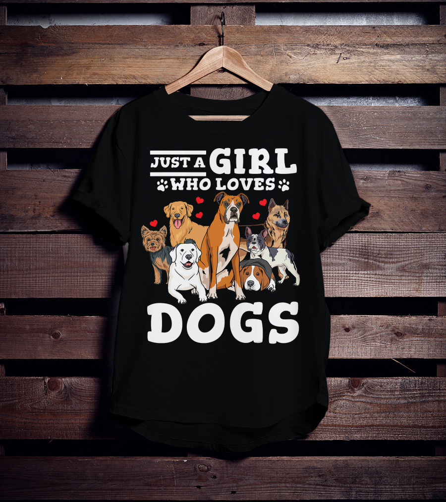 Just A Girl Who Loves Dogs With Boxer And Heart Paw Prints T-Shirt