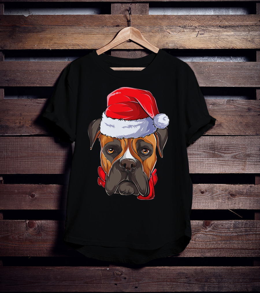 Boxer Dog Santa Hat Christmas Girls T-Shirt