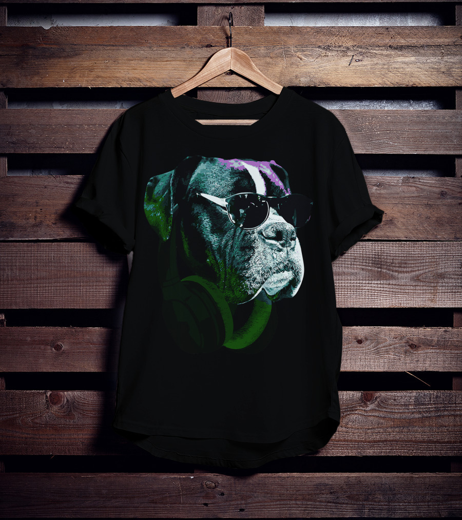 Boxer Dog With Sunglasses And Headphones Vintage Cool Canine T-Shirt