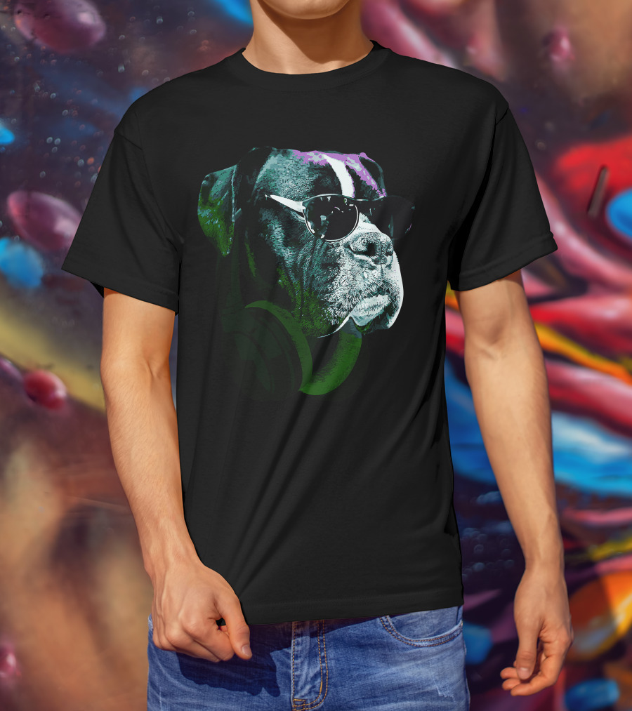 Boxer Dog With Sunglasses And Headphones Vintage Cool Canine T-Shirt