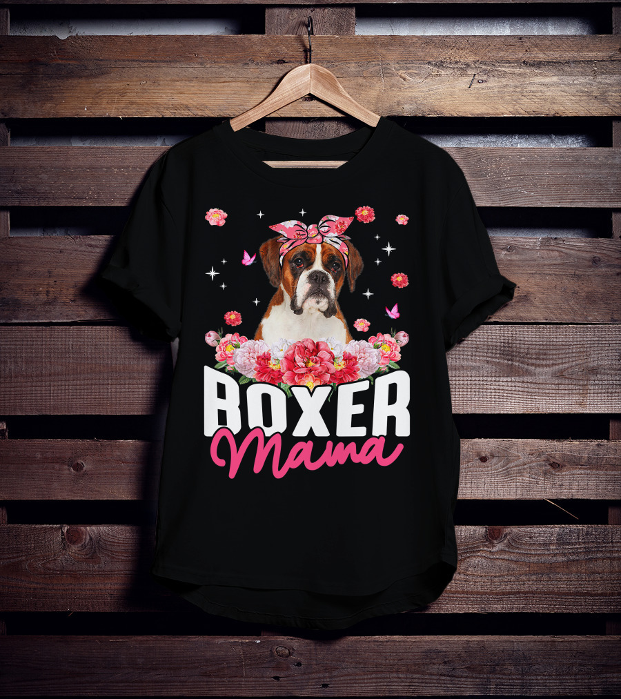 Boxer Mama Flower Bandana Blossoms And Butterflies T-Shirt