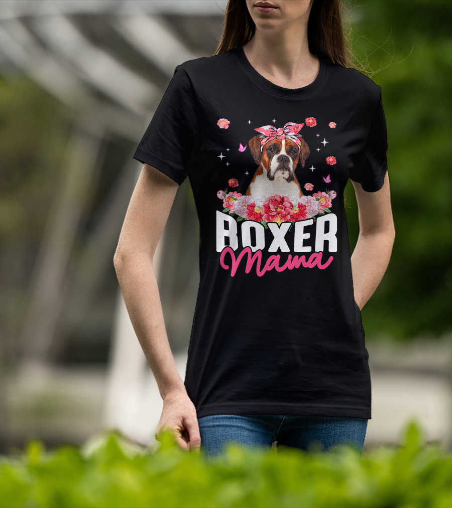 Boxer Mama Flower Bandana Blossoms And Butterflies T-Shirt