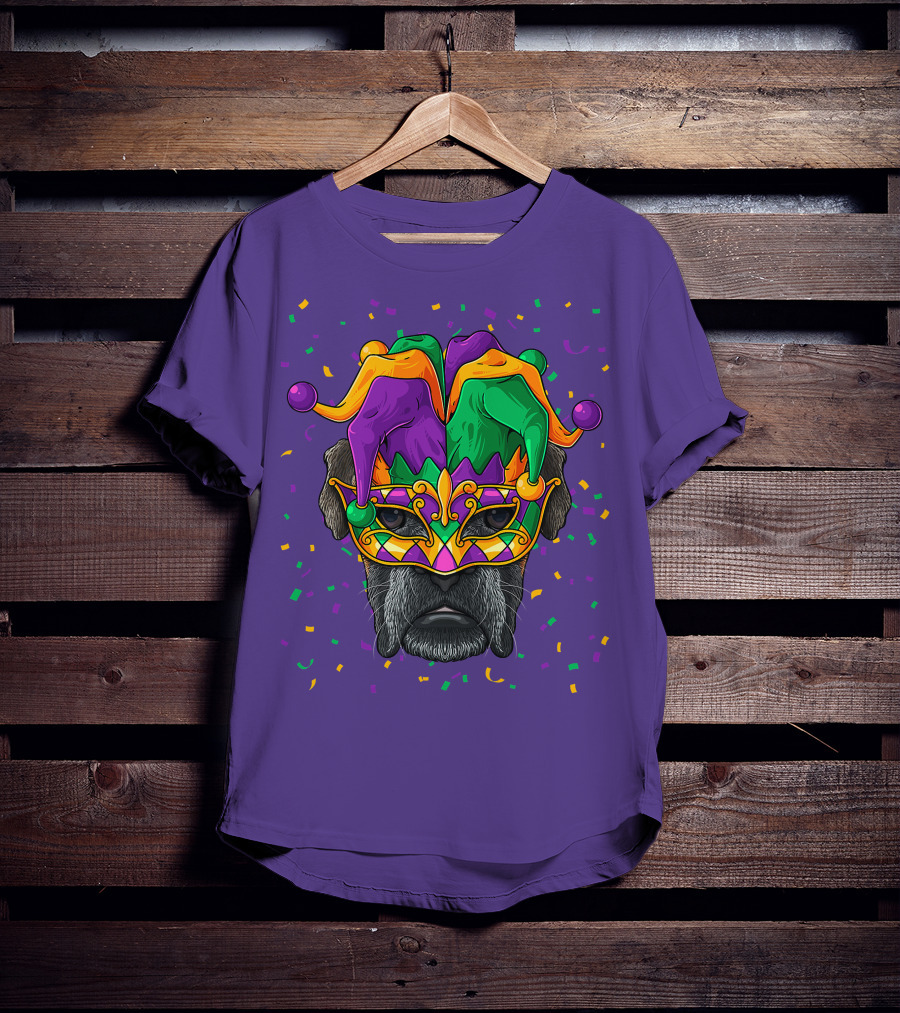 Carnival King Boxer Dog Wearing Jester Mask With Confetti T-Shirt