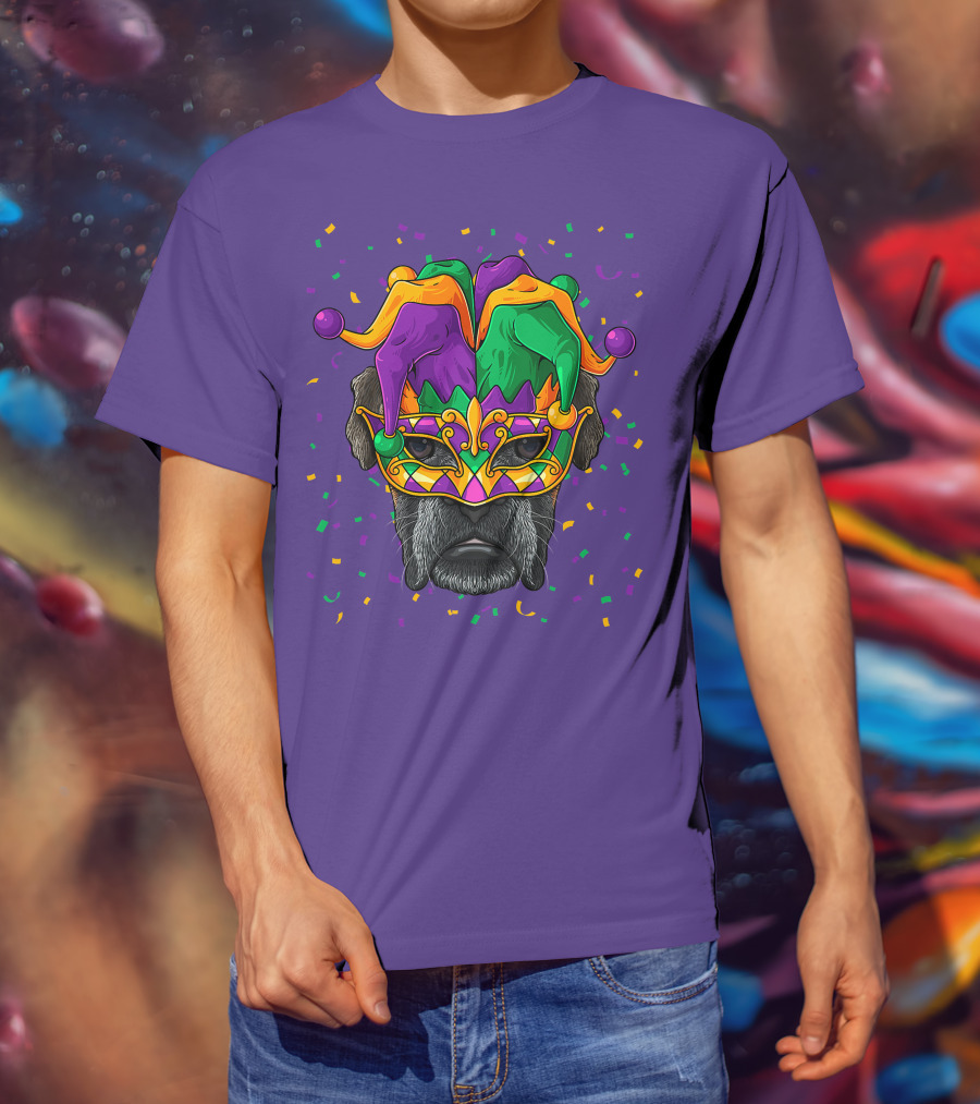 Carnival King Boxer Dog Wearing Jester Mask With Confetti T-Shirt
