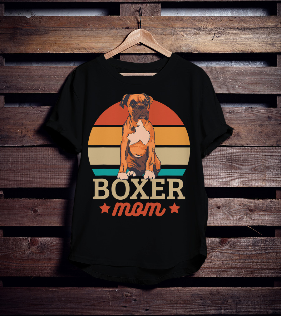 Boxer Mom Retro Sunset Pooch Love T-Shirt