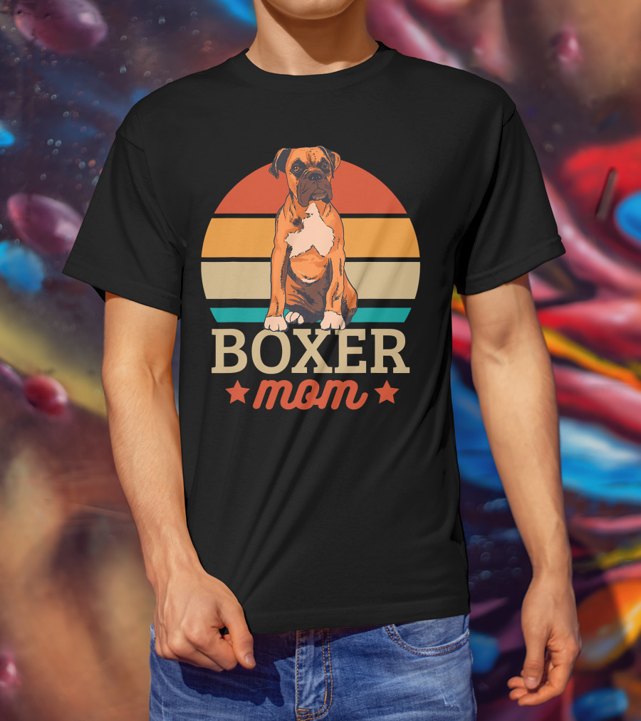 Boxer Mom Retro Sunset Pooch Love T-Shirt