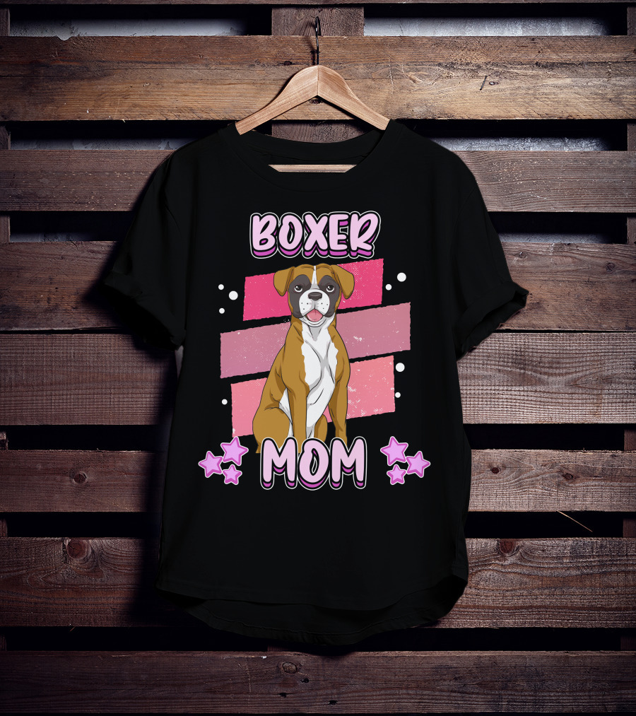 Boxer Mom Pink Stars Funny Dog Saying T-Shirt
