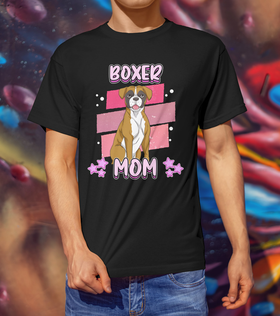 Boxer Mom Pink Stars Funny Dog Saying T-Shirt