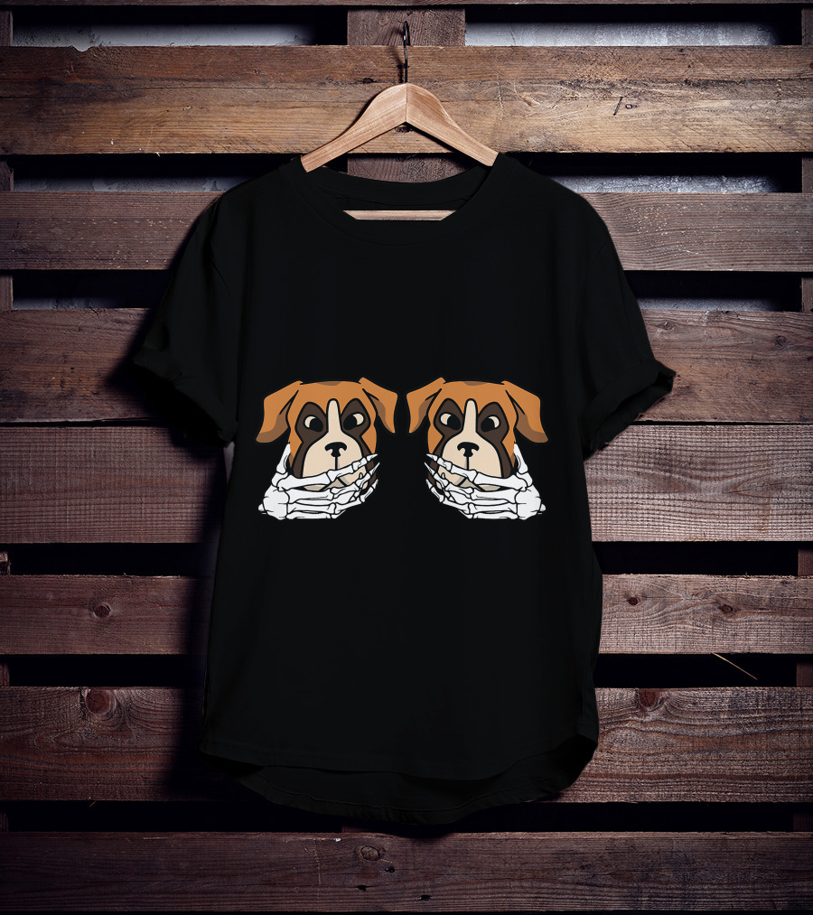 Boxer Skeleton Hand On Breast Lazy Hallo Dog Costume Halloween Humor T-Shirt