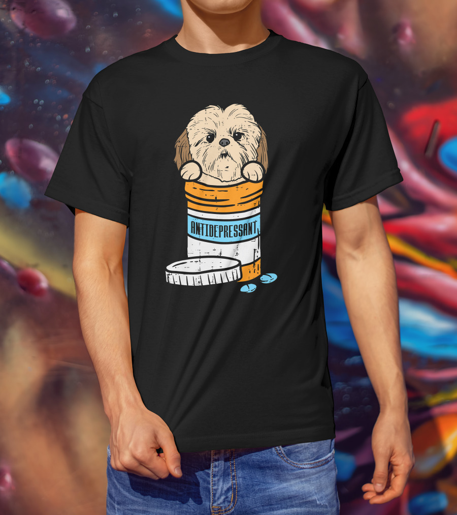 Antidepressant Shih Tzu Cute Animal Pet Dog Pill Bottle T-Shirt