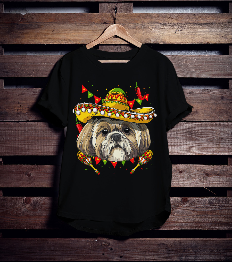 Cinco De Mayo Shih Tzu Sombrero Men Women Kids Festive Dog Maracas Fiesta T-Shirt