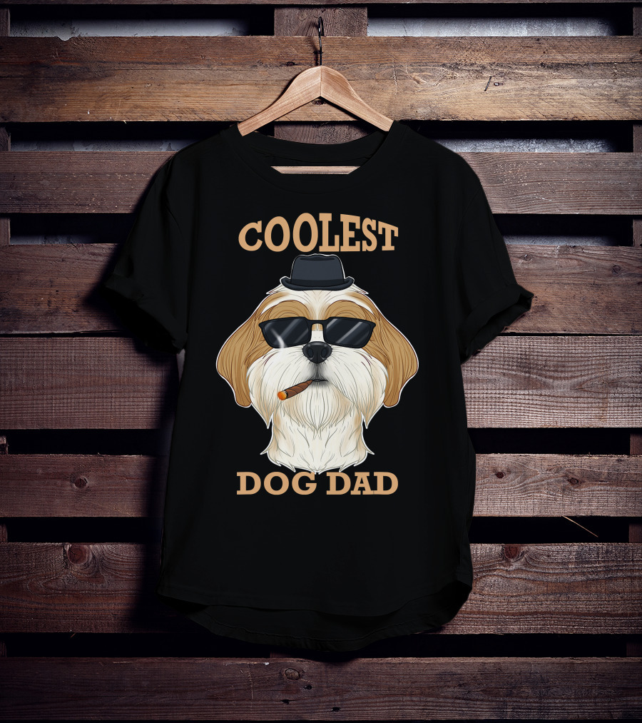 Coolest Dog Dad I Shih Tzu Dad I Shih Tzu With Hat And Sunglasses T-Shirt