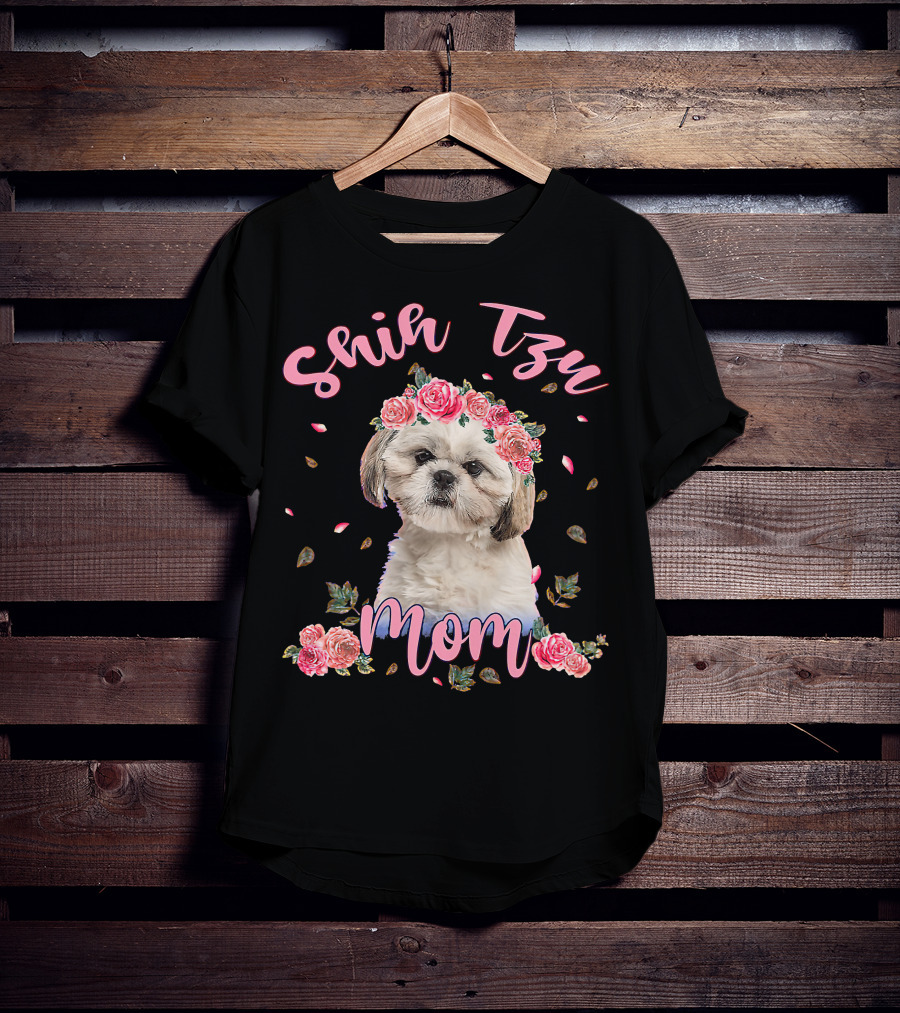 Shih Tzu Mom Flower Dog Lover Women Gifts T-Shirt
