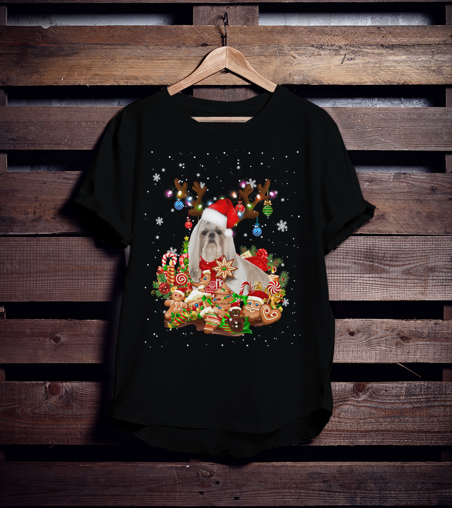 Cute Shih Tzu Reindeer Christmas Lighting Santa Xm Gingerbread Candy Cane Ornaments T-Shirt