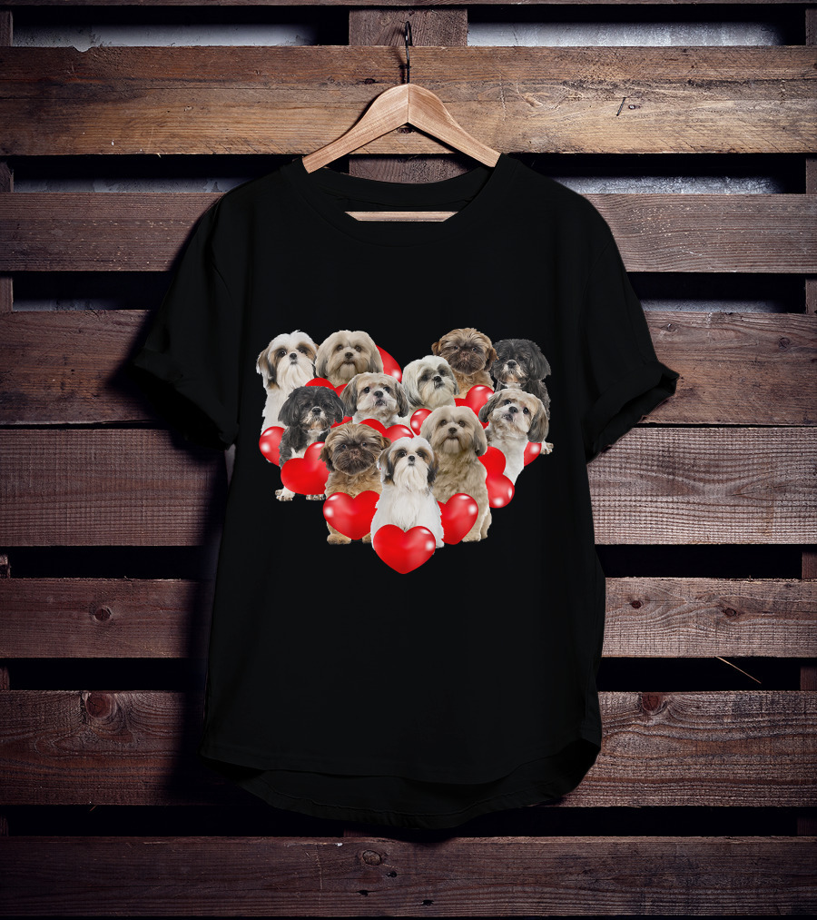 Shih Tzu Heart Puppies Valentine's Day Dog Love T-Shirt