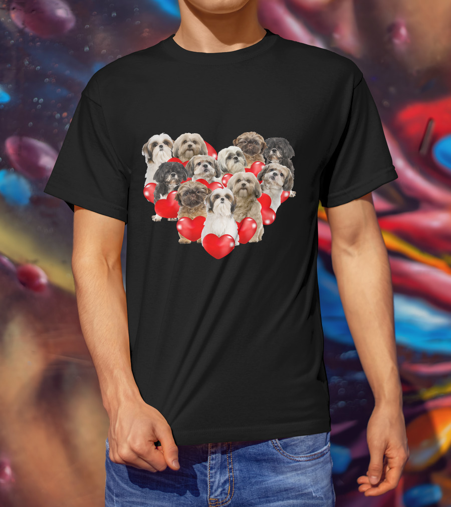 Shih Tzu Heart Puppies Valentine's Day Dog Love T-Shirt