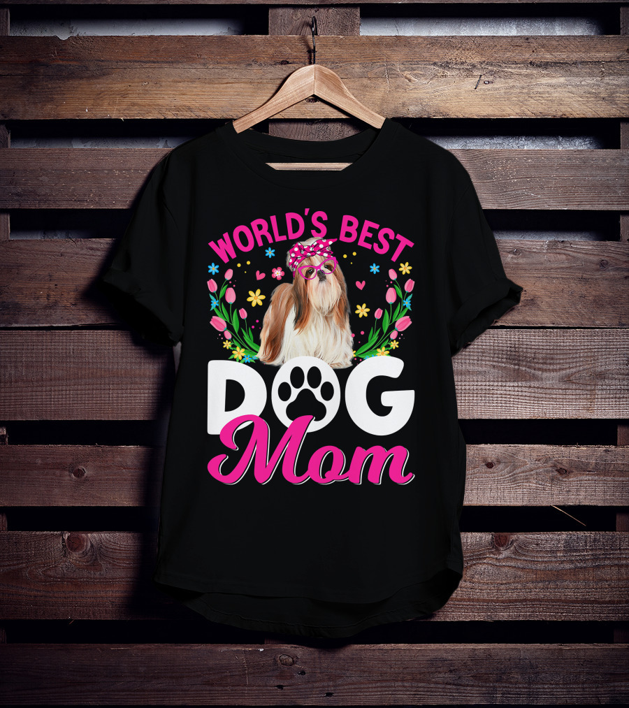 World's Best Shih Tzu Dog Mom Floral T-Shirt